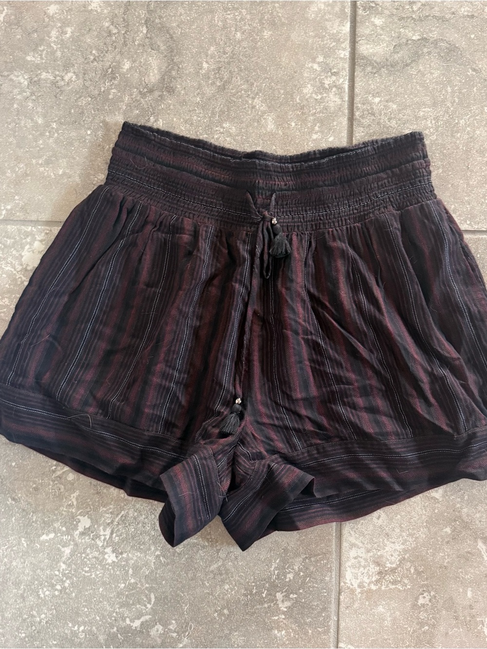 Nordstrom Black and Burgundy Striped High-Waist Shorts